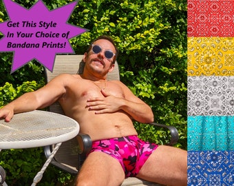 Men's Pouch and Booty Swim Trunks in Bandana Print