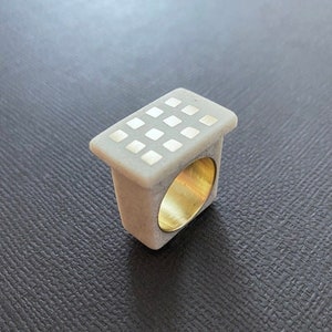 Minimalist white concrete ring/ Modernist statement ring
