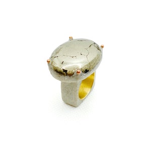 Large statement pyrite ring/Modernist/concrete art/cement ring