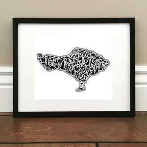 Bali Map Art Print - Signierter 8,5 "x 11" Druck von einer handgezeichneten Bali Karte mit Sehenswürdigkeiten, Symbolen und Städten