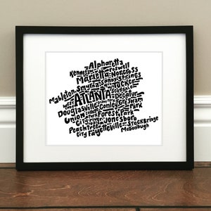 Atlanta Metro Map Art Print - Signed 8.5&quot; x 11&quot; print of original hand drawn map intricately detailing the Atlanta Metro area