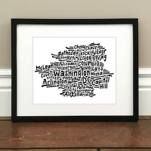 Washington DC Metro Map Art Print - Signed 8.5" x 11" print of original hand drawn map intricately detailing the Washington DC Metro area