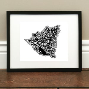 Nicaragua Map Art Print - Signed 8.5&quot; x 11&quot; print of original hand drawn map including landmarks, culture, symbols, and cities