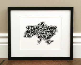 Ukraine Map Art Print - Signed 8.5" x 11" print of original hand drawn map including Ukrainian landmarks, culture, symbols, and cities