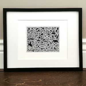 Impression d'art de carte du Wyoming - Impression signée 8,5 x 11 pouces d'une carte originale dessinée à la main comprenant les monuments, la culture, les symboles et les villes