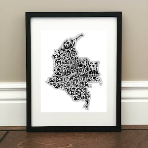 Colombia Map Art Print Print of original hand drawn map including landmarks, culture, symbols, and cities image 1