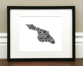 Catalina Island Map Art Print - Signed 8.5" x 11" print of original hand drawn map including landmarks, culture, symbols