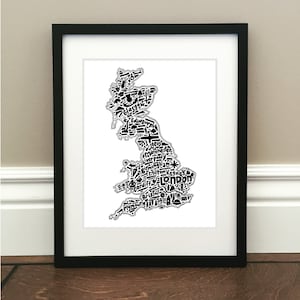 Impression d'art de carte de la Grande-Bretagne - Impression signée 8,5 x 11 pouces de la carte originale dessinée à la main de l'Angleterre, de l'Écosse et du Pays de Galles