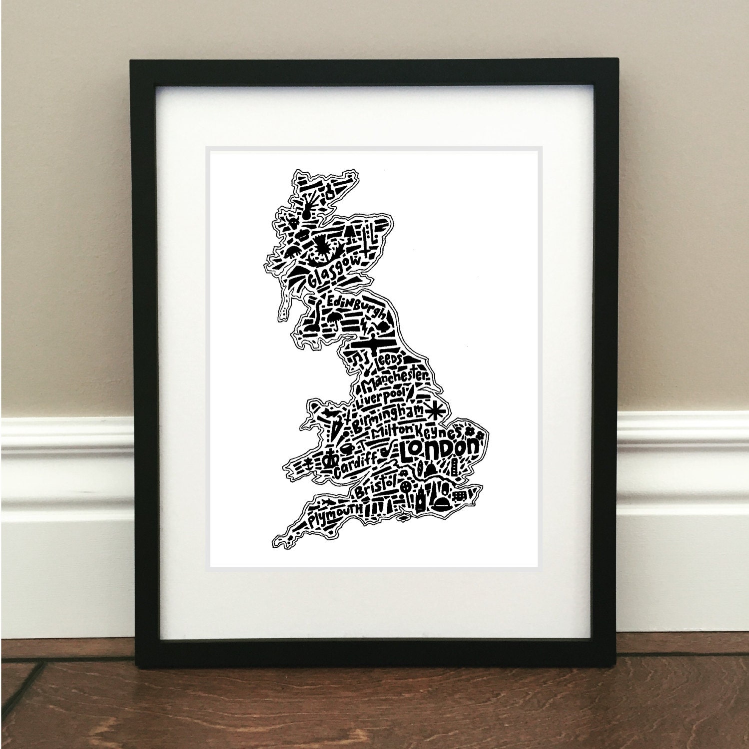 Great Britain Map Art Print - Signed 8.5" X 11" Print of Original Hand ...