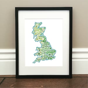 Impresión de mapas de Gran Bretaña - Paisaje - Firmado 8.5" x 11" impresión del mapa original dibujado a mano, incluyendo puntos de referencia, cultura, símbolos, y ciudades