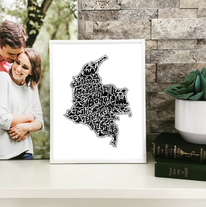 Colombia Map Art Print Print of original hand drawn map including landmarks, culture, symbols, and cities image 4