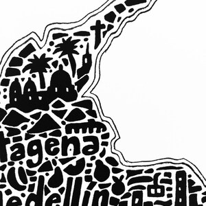 Colombia Map Art Print Print of original hand drawn map including landmarks, culture, symbols, and cities image 3