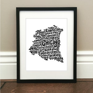 Impresión artística del mapa del metro de Chicago: impresión firmada de 8,5" x 11" del mapa original dibujado a mano que detalla intrincadamente el área metropolitana de Chicago