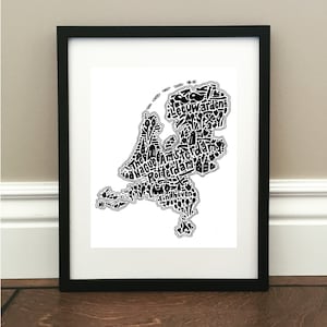 Impression d'art de carte des Pays-Bas - Impression signée 8,5 x 11 pouces de la carte dessinée à la main comprenant les monuments, la culture, les symboles et les villes