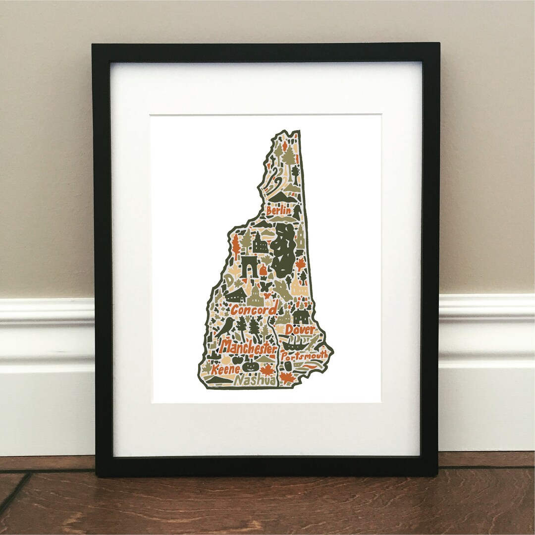New Hampshire Map Art Print - Colored - Signed 8.5" X 11" Print of ...