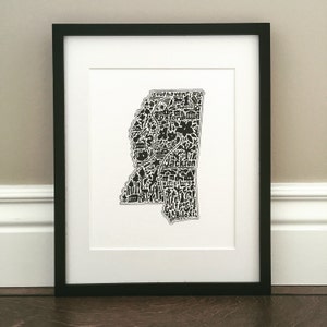 Mississippi Karte Kunstdruck - Signierter 8,5 "x 11" Druck von einer original Landkarte mit Sehenswürdigkeiten, Symbolen und Städten