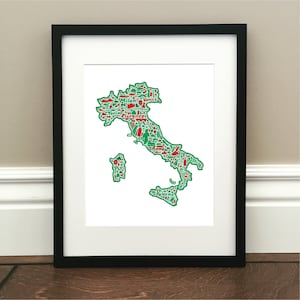Italie Carte Art Print - Coloré - Signé 8,5 " x 11 " impression de carte dessinée à la main originale, y compris les monuments, la culture, les symboles et les villes