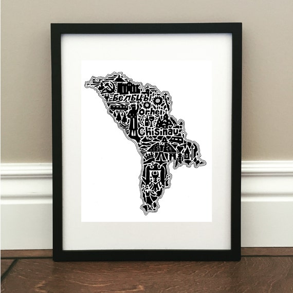 Moldova Map Art Print: Hand-Drawn Landmarks, Culture, Cities (8.5" x 11")