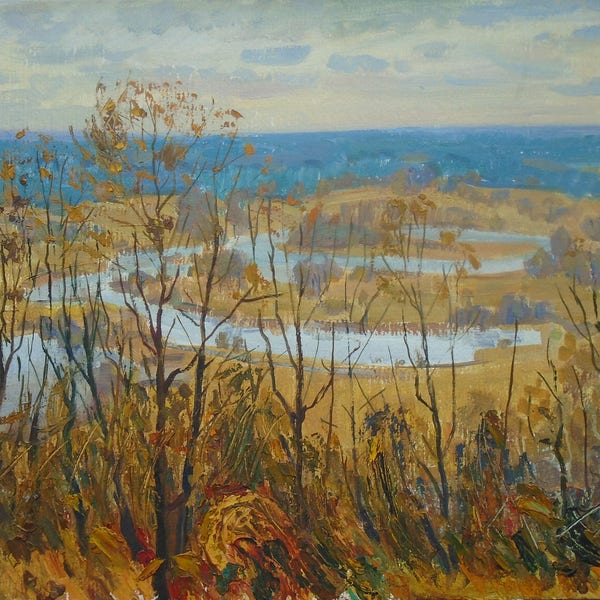 AUTUMN LANDSCAPE Vintage Original Oil Painting by Soviet Ukrainian artist Lyashchuk T., Signed, Nature art, Fall artwork, Impressionist art