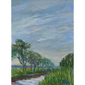 VINTAGE LANDSCAPE Original Oil Painting by a Ukraine artist E.Vasilevskaya, 1980s, River, Trees, Nature, Impressionist wall art work