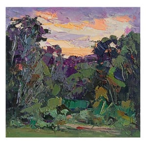 VINTAGE OIL PAINTING Impressionist Original Oil Painting by Ukraine artist I.Gapochenko, Sunset in Chuguevo, 1970s Landscape Art Vintage art