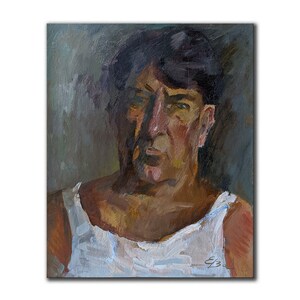 RETRATO MASCULINO Pintura al óleo original vintage del artista ucraniano E.Vasilevskaya Retrato de un hombre de la década de 1970 Realismo clásico Arte coleccionable