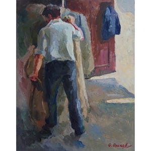 RETRATO VINTAGE de un HOMBRE Pintura al óleo original sobre lienzo del artista ucraniano A.Olkhov, 1980, Arte mural de retratos Retrato masculino, era soviética