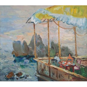 SEAFRONT ART Original Oil Painting on canvas by Ukraine artist A.Olkhov Meeting in October Sea Seascape Seashore Landscape Impressionist art