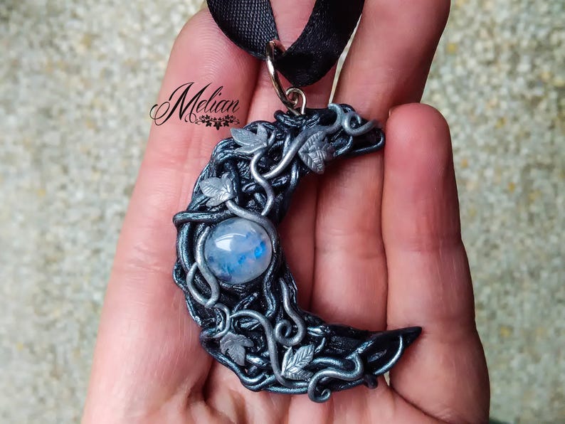 Crescent Moon Magic Amulet Magic Moon Moonstone Pendant Etsy