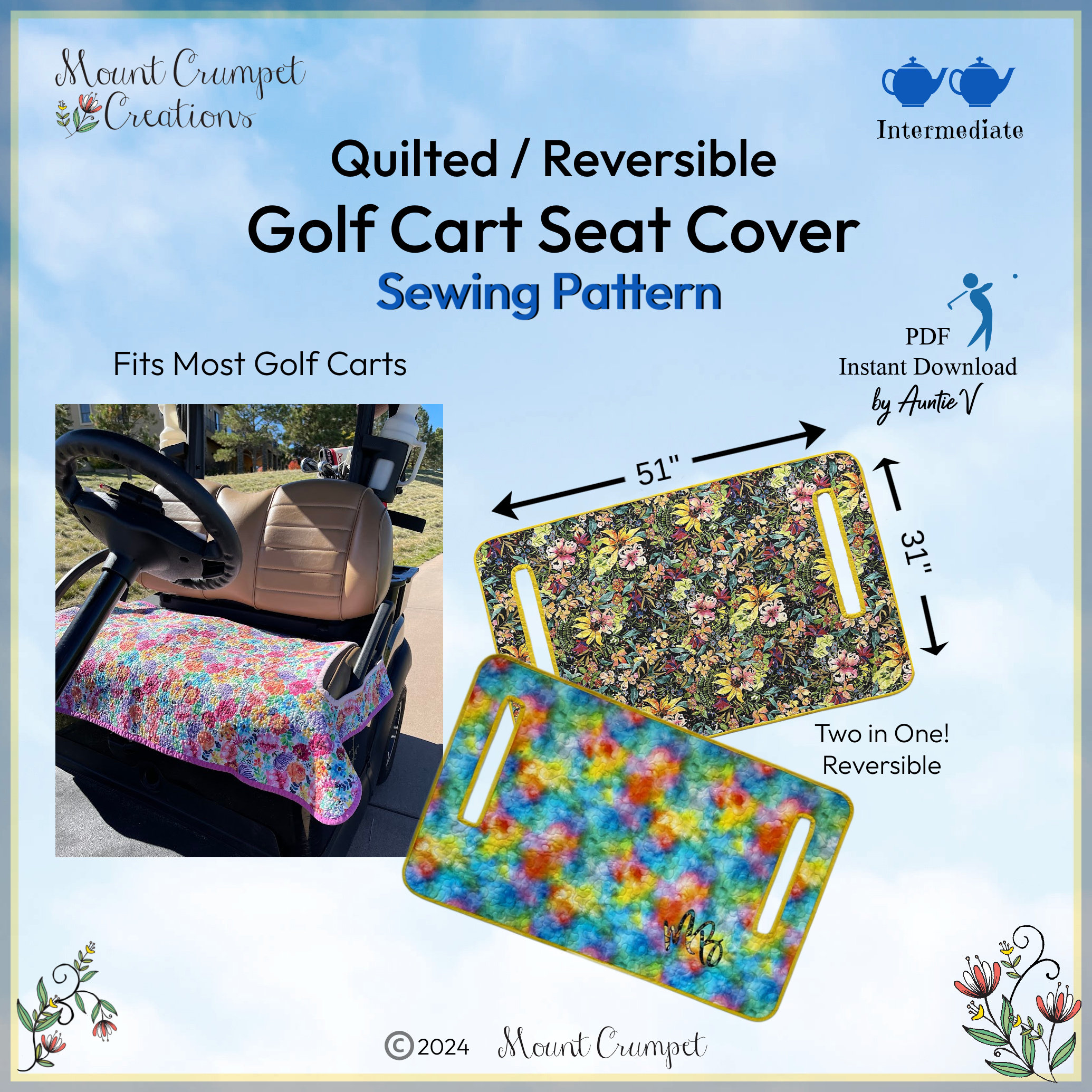 GGR GOLF CART SEAT COVER（reversible）　1枚 Golf Cart Seat Cover - Reversible Sewing Pattern - Etsy