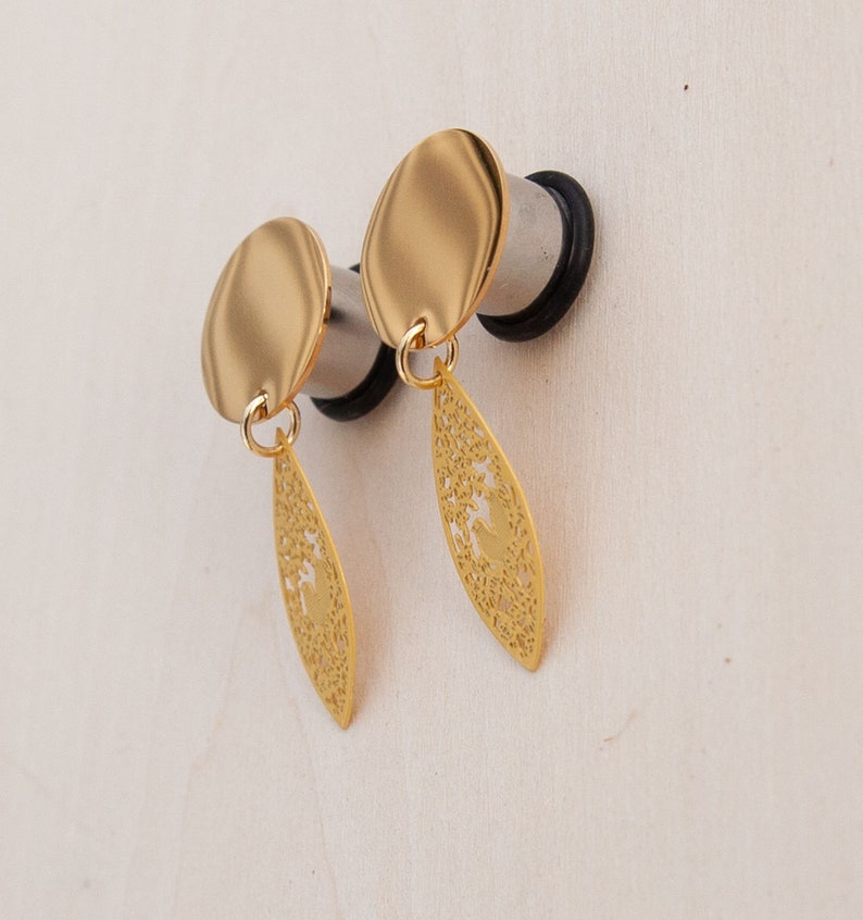 2g 0g 916 00g Small Yellow Love Birds Metal Laser and Gold Blank Dangle Plug Gauges 4g 58 716 34 12