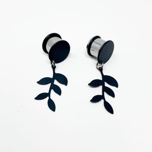 Black leaf dangle plugs gauges earrings