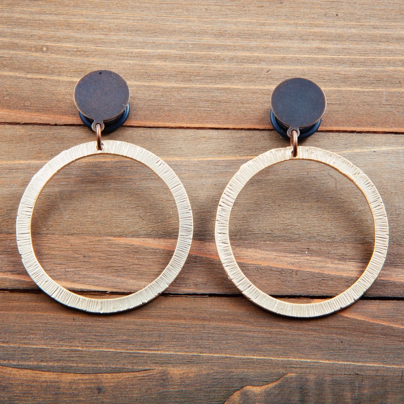 Textured Brass Hoops Dangle Plugs Gauges 4g 2g 0g 00g Etsy