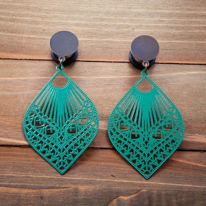 Teal Cutout Fans Plugs Gauges Earrings  4g, 2g, 0g, 00g, 7/16, 1/2, 9/16. 5/8, 3/4