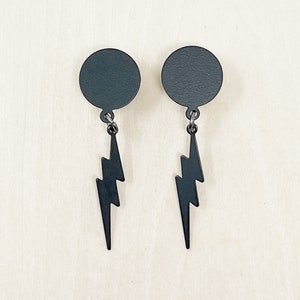 Black Lightning Bolt Dangle Plugs Gauges Earrings image 1