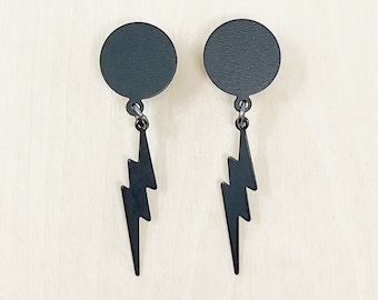 Black Lightning Bolt Dangle Plugs Gauges Earrings