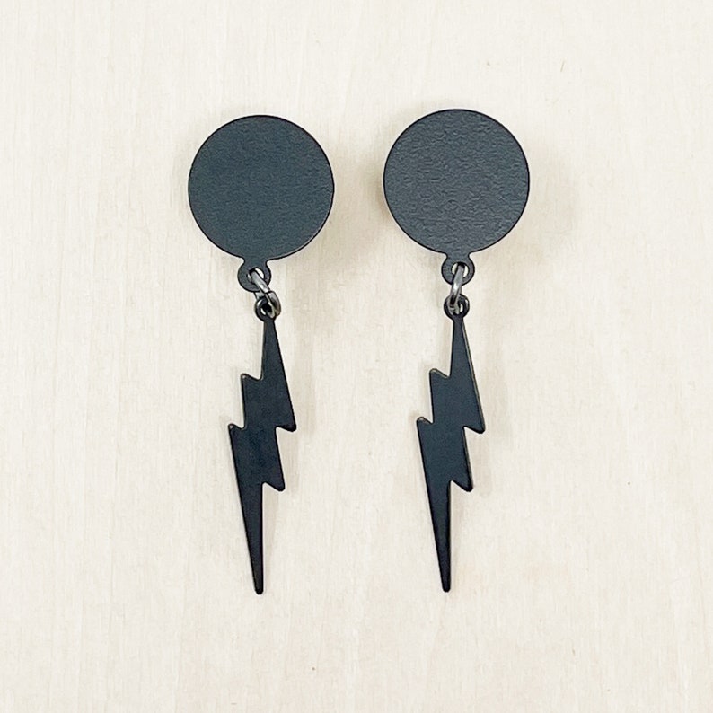 Black Lightning Bolt Dangle Plugs Gauges Earrings image 1
