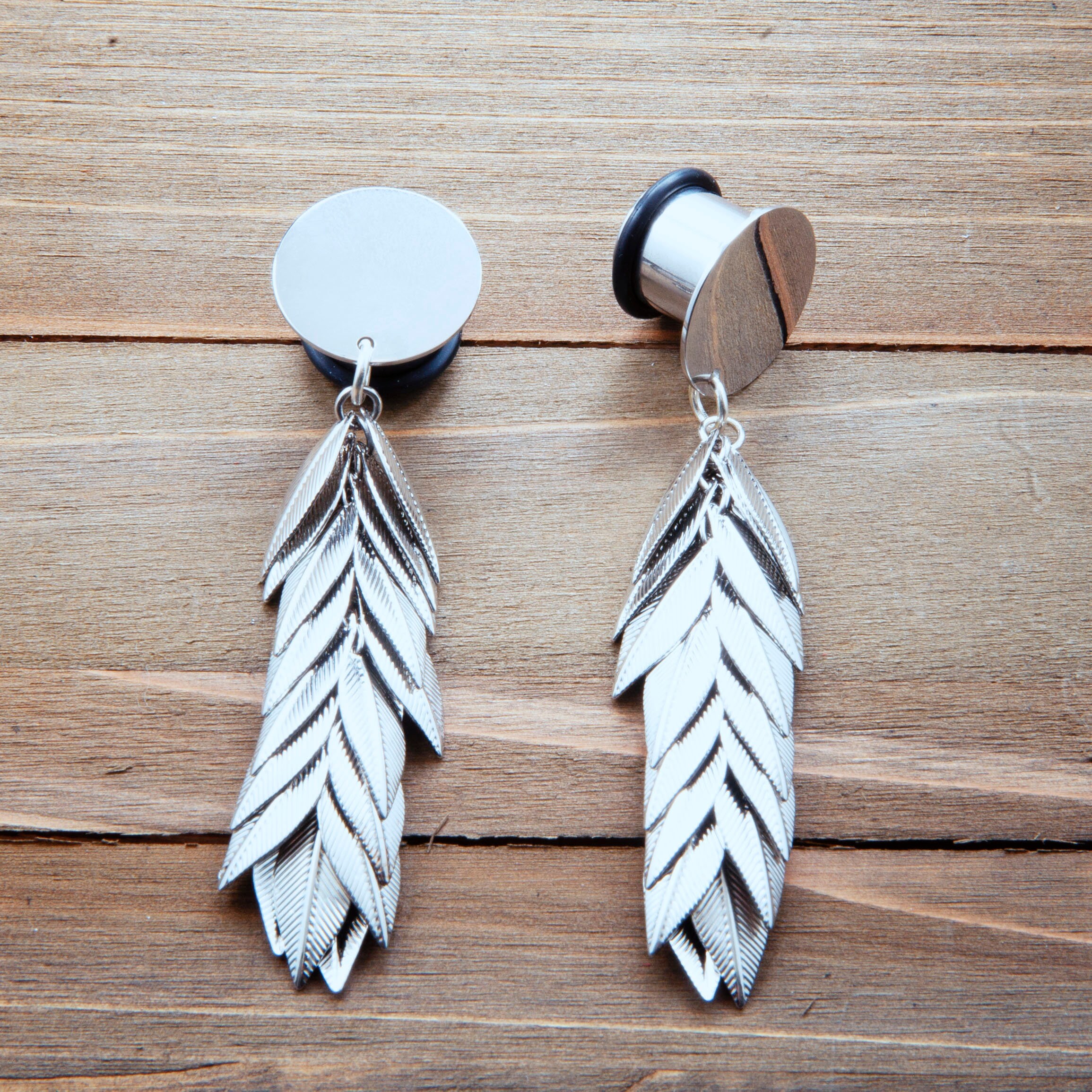 Silver Feather Dangle Plug Gauges 4g 2g 0g 00g 7/16 1/2 Etsy