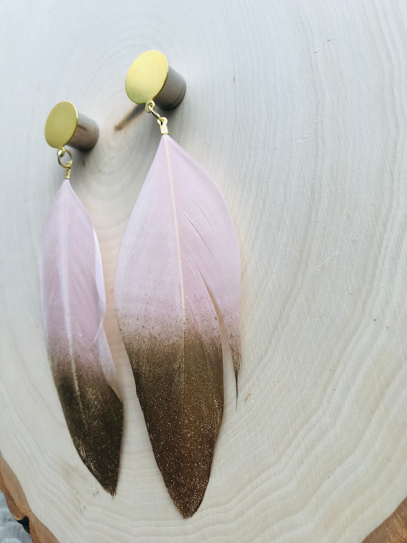 716 916 Pink Gold Dipped Feather Dangle Plug Gauges 4g 00g 34 58 12 2g 0g