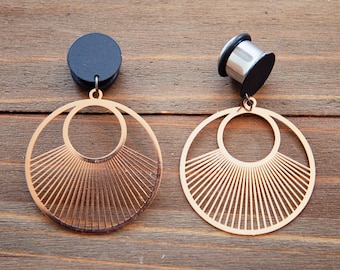 Rose Gold Stamped Metal Circle Cutout  Dangle Gauges 4g, 2g, 0g, 00g, 7/16, 1/2, 9/16, 5/8, 3/4