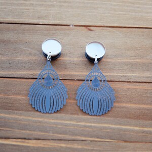 Navy Peacock Feather Surgical Steel Plug Gauges