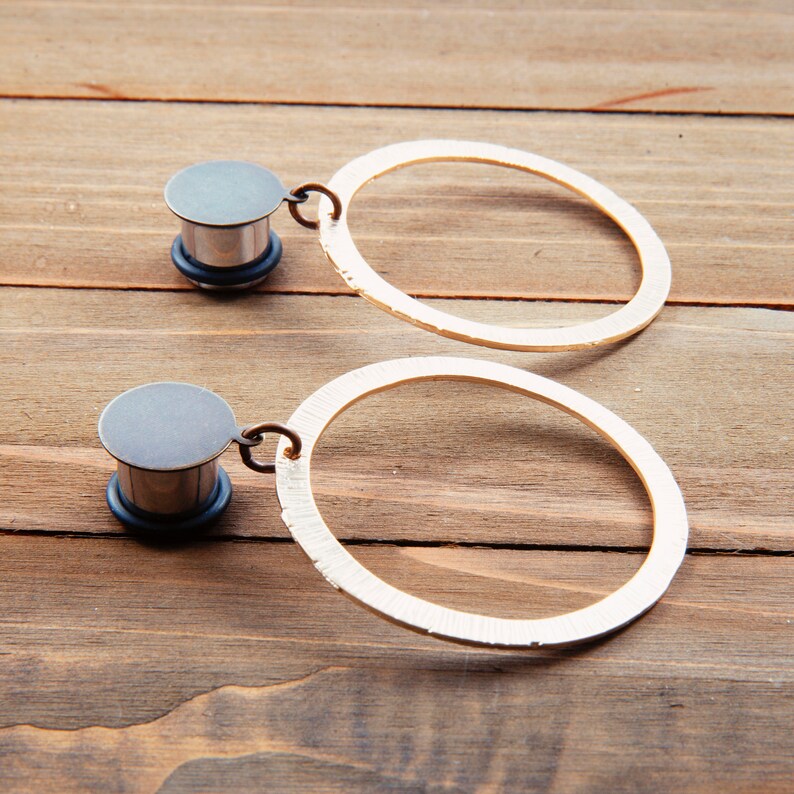 Textured Brass Hoops Dangle Plugs Gauges 4g 2g 0g 00g Etsy