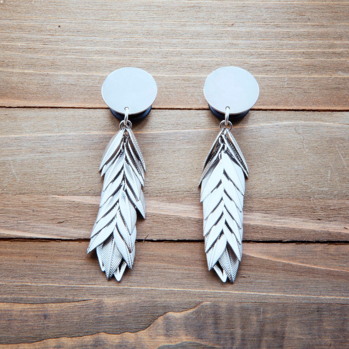 Silver Feather Dangle Plug Gauges 4g 2g 0g 00g 7/16 1/2 Etsy