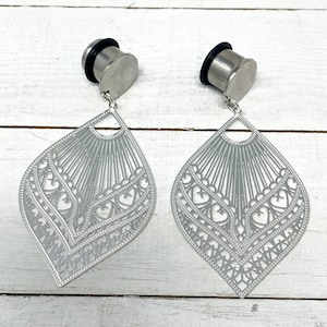 Silver Stamped Metal Chandelier Plug Gauges Earrings 4g, 2g, 0g, 00g, 7/16, 1/2, 9/16, 5/8, 3/4