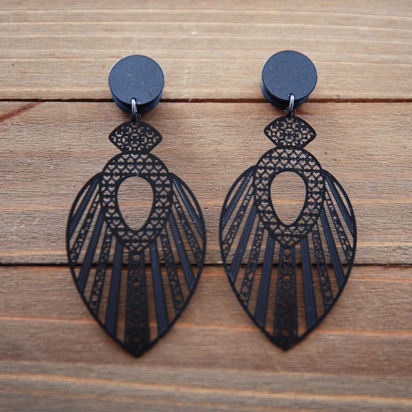 Black Boho Stamped Metal Plug Gauges Earrings 4g, 2g, 0g, 00g, 7/16, 1/2, 9/16, 5/8, 3/4