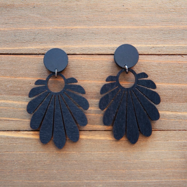 Pendientes de tapones de collar Geo de madera negra 4g, 2g, 0g, 00g, 7/16, 1/2, 9/16, 5/8, 3/4