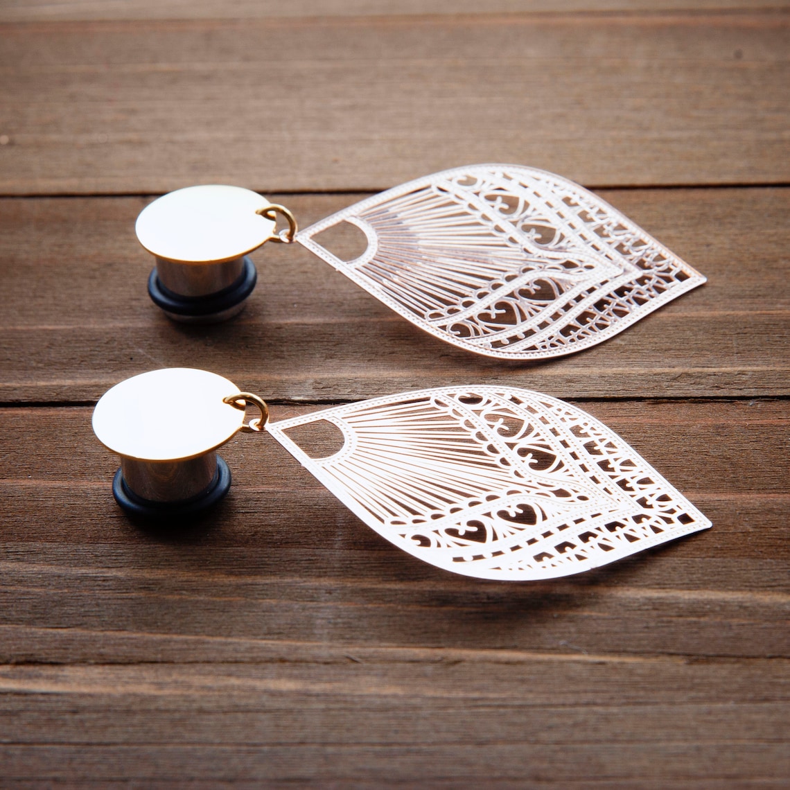 Rose Gold Stamped Metal Laser and Gold Blank Dangle Plug Etsy