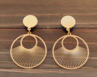 Gold Stamped Metal Circle Cutout Dangle Plug Gauges  4g, 2g, 0g, 00g, 7/16, 1/2, 9/16, 5/8, 3/4