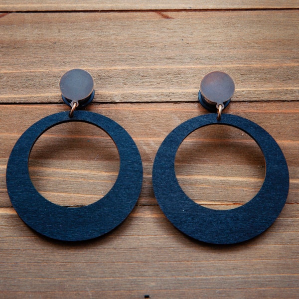 Black Wood Hoops Plug Gauges 20g 4g, 2g, 0g, 00g, 7/16, 1/2, 9/16, 5/8, 3/4