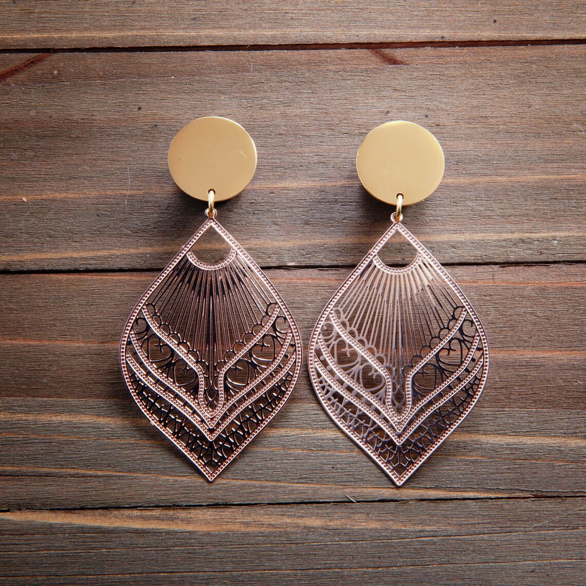 Rose Gold Stamped Metal Laser and Gold Blank Dangle Plug Etsy